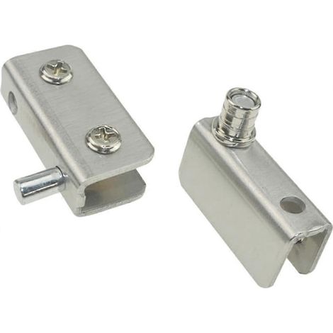 Lot de 2 charnières en acier pour porte vitrée/armoire, axe inférieur, argentées robustes (1/5)