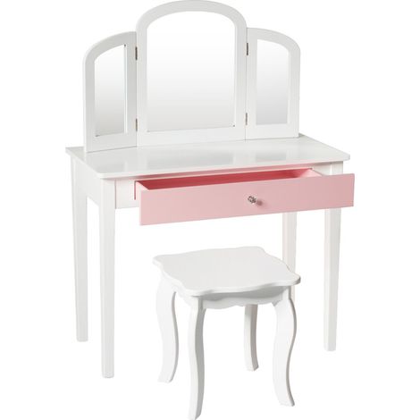 Set toeletta e sgabello 70 x 34 x 95,5 cm con specchio decorativo pieghevole in MDF bianco 200011751