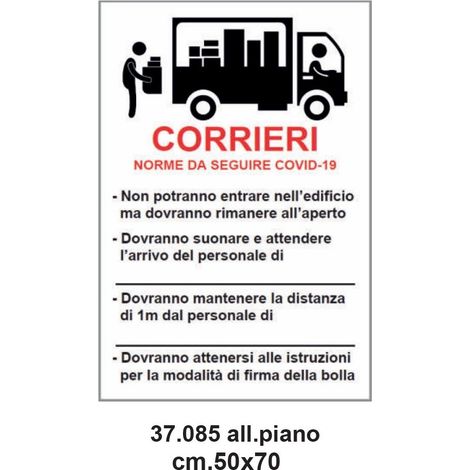 Cartello emergenza covid-19 33x50 cm norme per i corrieri