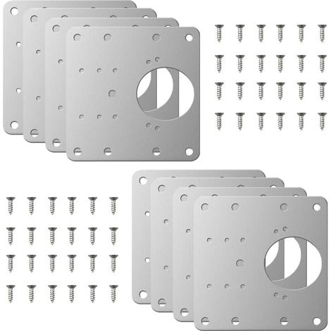 Lot de 8 plaques de réparation de charnière, kit de réparation de charnière pour armoires de cuisine, kit de plaque de montage de charnière de porte en acier inoxydable