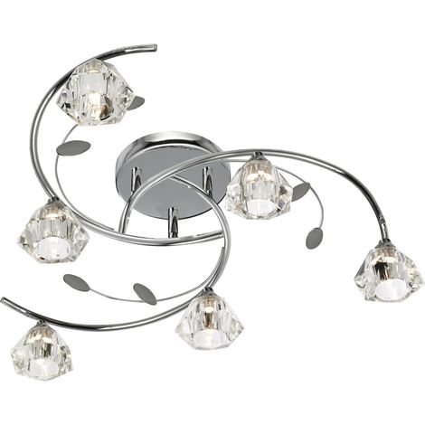 Searchlight Sierra - Plafonnier semi-affleurant à 6 bras multiples, chrome et verre, G9 (1/3)