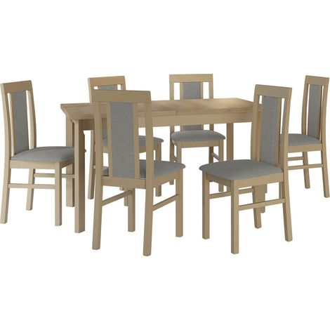 Conjunto de mesas y sillas para comedor Victorville 315, Roble Sonoma, 78x80x140cm, Diámetro: 0, Número de asientos: 6, Estilo: Contemporary