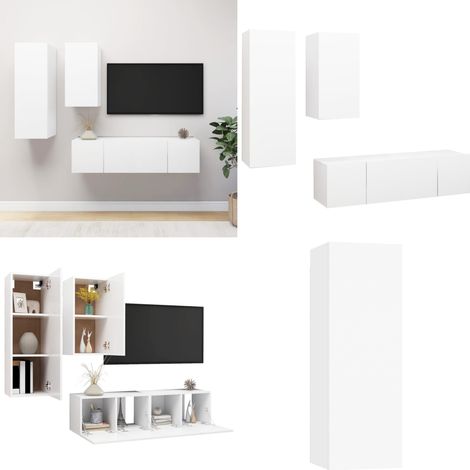 4-tlg. TV-Schrank-Set Weiß Holzwerkstoff - Wohnzimmermöbel - Schrankset (1/5)