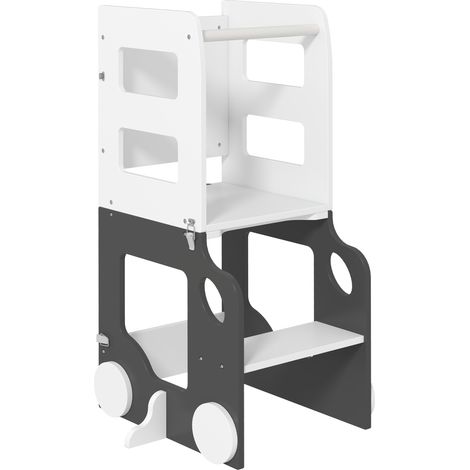 Tableau Montessori 4 en 1 évolutif avec 2 ardoises, table et chaise en bois blanc 58x46x92 cm