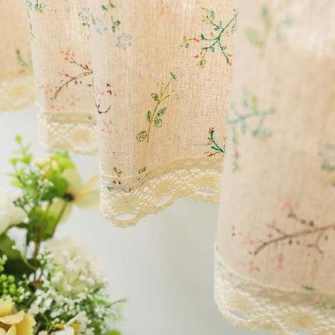 Rideau brise-bise en coton et lin style rustique, dentelle florale élégante, pour cuisine et salle de bain, 132,1 cm de long, 1 panneau, herbe et fleurs, beige (1/5)