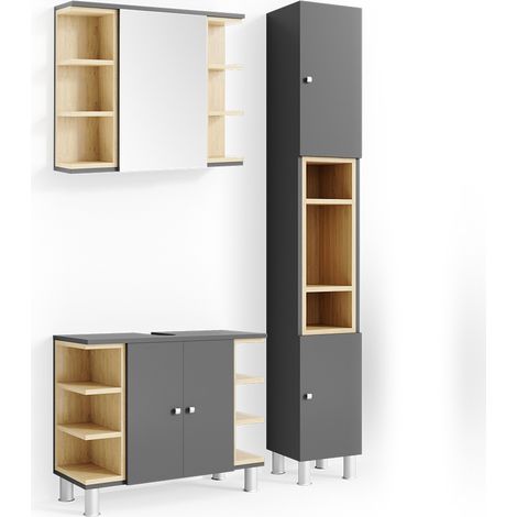 Badmöbel-Set Aquis, Anthrazit, 3 Teile, mit Hochschrank, Vicco (1/5)