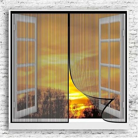 Mosquitera para ventana de 110 x 140 cm, cierre automático, magnética, antiinsectos, plegable, color negro (1/5)