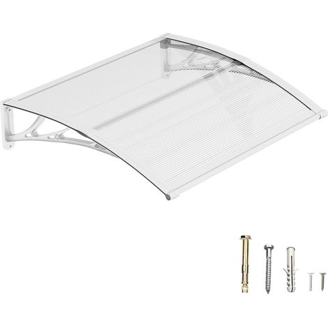 Auvent de Porte d’Entrée 80 × 120 cm, Marquise en Polycarbonate Transparent, Toit de Protection Résistant Contre la Pluie et Les Rayons UV, Gris pour Maison et Entrée (1/5)