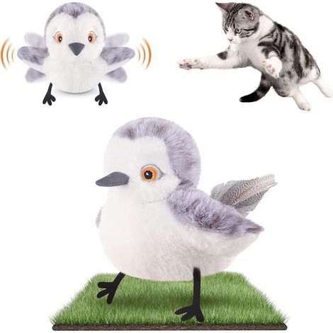 Migipaws Jouet pour Chats Oiseau battant, gazouillis de bécassine Plus Vrai Que Nature, Jouet activé par Le Toucher pour Chats, électrique interactif pour Chaton, avec Herbe à Chat, Rechargeable (1/5)