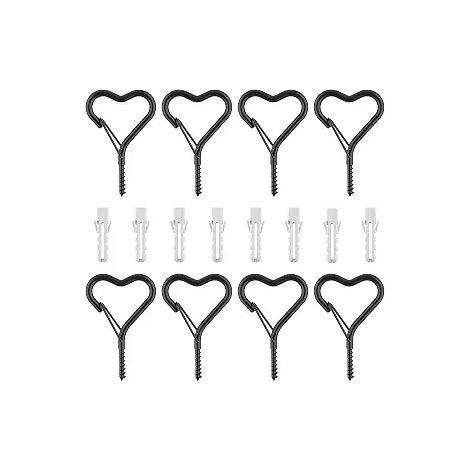 8-Pack Q-Aufhänger, Schraubhaken zum Aufhängen von Außenleuchten, Q Aufhängerhaken mit Sicherheitsschnalle, Winddichte Schraubhaken zum Aufhängen von Pflanzen Weihnachtslichter, Cup Eye Haken [Herzfor (1/5)