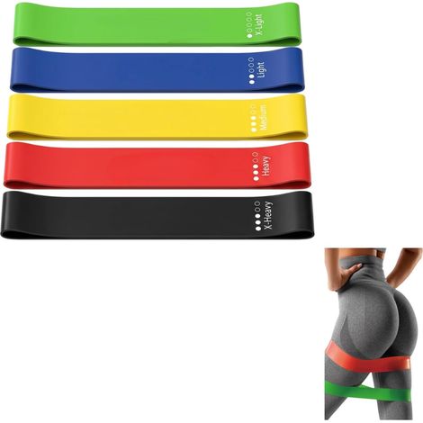 Lot de 5 Bande Elastique Musculation, Bande de Resistance Musculation,5 Niveaux de résistance pour Fitness, Yoga, Pilates, rééducation, Portable pour entraînement Maison et Salle de Sport (1/5)