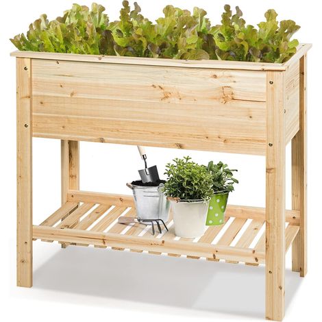 Costway – Jardinière surélevée en bois 92 x 41 x 81 cm – Bois de sapin massif – Charge jusqu'à 80 kg – Espace de plantation ergonomique (1/5)