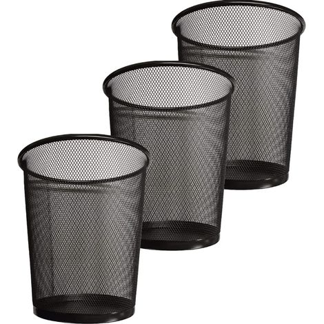 Lot de 3 corbeilles à papier circulaires en maille légère en métal, idéales pour la cuisine, la maison, le bureau, le dortoir, le salon, le bureau, la chambre à coucher (noir) (1/5)