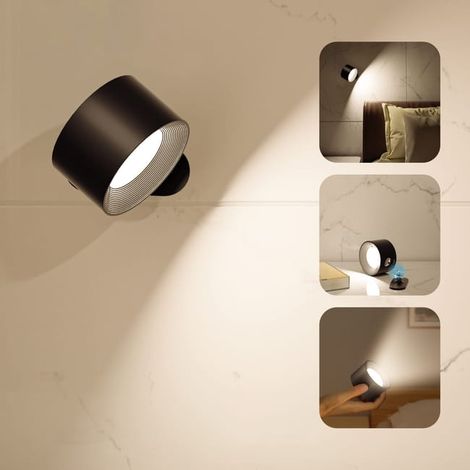 360° drehbare LED-Wandleuchte, magnetisches Nachtlicht, 3 einstellbare Farbtemperaturen, USB-dimmbare Leselampe, schwarz.