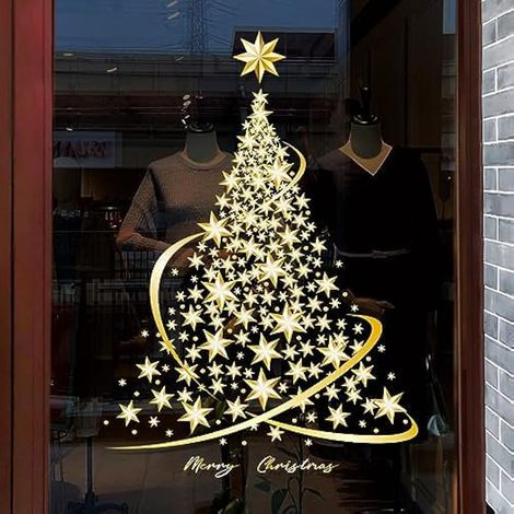 Lot de 1 Autocollant statique en forme d'arbre de Noël, grand sapin de Noël, pour mur, fenêtre, porte, vitrine, violet (1/5)