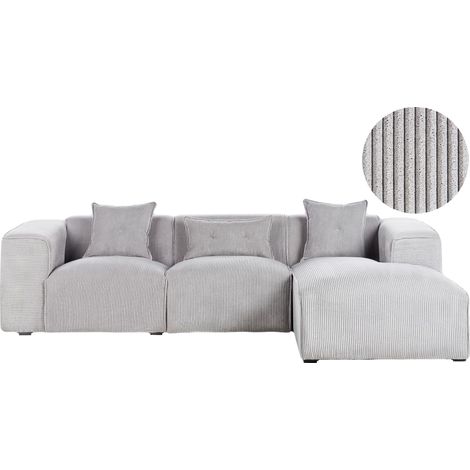 Corner Sofa 3 Seater DOLVA Corduroy Light Grey Left Hand (1/5)