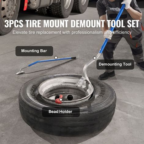 Kit 3 outils démonte-pneus manuel 571-622 mm pour camion, bus et remorque, acier, avec support de talon, démonte-pneu tubeless orange (1/5)