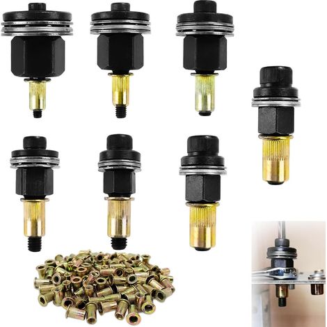 7+70 Pièces Riveteuse Pneumatique Kit de Mandrins, mandrins pour outils à riveter + M3 M4 M5 M6 M8 M10 M12 Moix