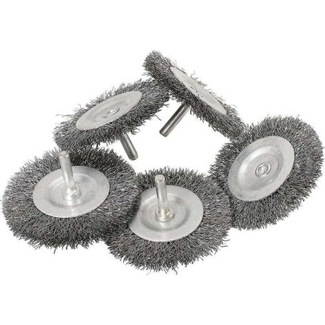 Lot de 5 brosses à disques fines en fil d'acier Ø 75 mm pour métal et pierre, brosse métallique pour perceuse avec tige de 6 mm, pour dérouiller, décaper, raper et nettoyer (1/4)