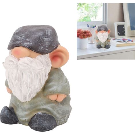 Figura de gnomo de jardín, hecha de resina, con base estable, de estilo retro, ideal para terraza y porche, con cabeza plana y verde, resistente a la corrosión, pequeña y compacta. (1/5)