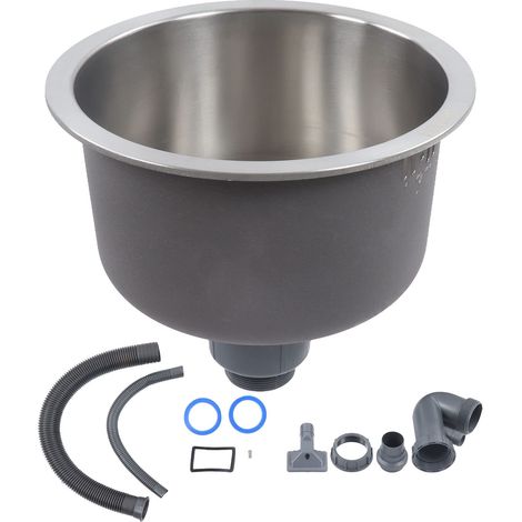 Ej.Life Mini Runde Küchenspüle Edelstahl Bar Rundes Becken mit Abflussrohr Fitting 30cm Durchmesser Edelstahl Kunststoff Küchenspüle Installationsteile (1/4)