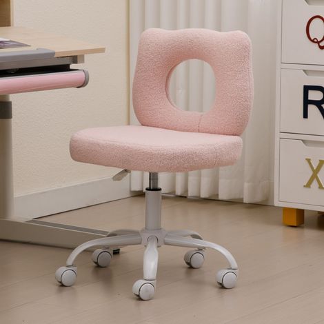 Wahson Kinder Schreibtischstuhl aus Kunstfell, Höhenverstellbar Drehstuhl Kinder ohne Armlehnen gepolsterter mit Rollen für Kinderzimmer, Rosa (1/5)