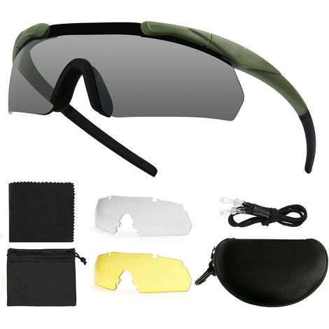Safety glasses, tactical shooting glasses with 3 interchangeable lenses, safety sunglasses, clear cycling glasses, impact-resistant for work, the (1/5)