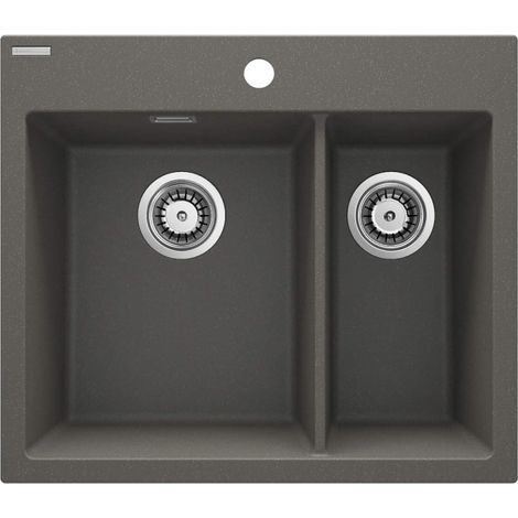 Lavello in granito a 1 vasca e mezza, antracite metallizzato, acciaio, ZQE T503