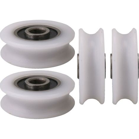 CREA 4pcs 4x20x6.5x7.4mm White Inner Dia 4mm U-groove Nylon Pulley Wheel For Sliding Door--