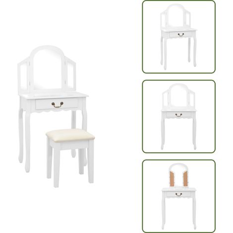 Tavolino da trucco - vidaXL Tavolo da Trucco e Sgabello Bianco 65x36x128 cm Paulownia e MDF - Cassetto da trucco