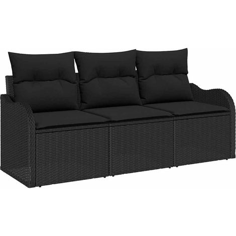 Garden Sofa Set with Storage 3 pcs Black Poly rattan vidaXL