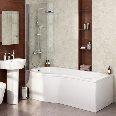 Diamond P Shaped Shower Bath - 1700mm with Screen & Front + End Panel - Left Hand (1/5)