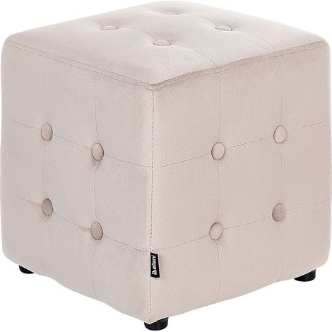 Pouf en Velours Repose-Pieds Tabouret Capitonné Cube Chambre à Coucher Salon Beige Clair Wisconsin (1/5)