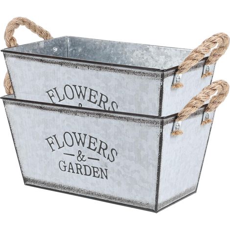 aus Eisen 2 Stück mit Juteseil Large Blumeneimer für