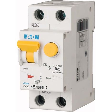 Eaton Combiné disjoncteur-interrupteur différentiel, 25 A, 30 mA, Caractéristique de déclenchement du disjoncteur : C, 1p + N, Caractéristique de déclenchement de l'interrupteur différentiel : A, 2369