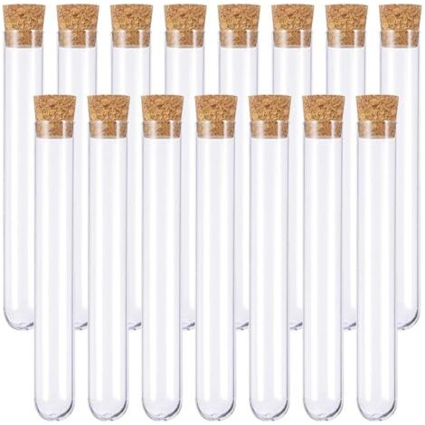 15 Pièces Tube a Essai Plastique,Tube Plastique Transparent,Eprouvette Plastique,Fiole Plastique,Tubes à Essais de Laboratoire,avec Bouchon Liège,pour Plante,Bonbons,Epice,Echantillon,18105mm (1/5)