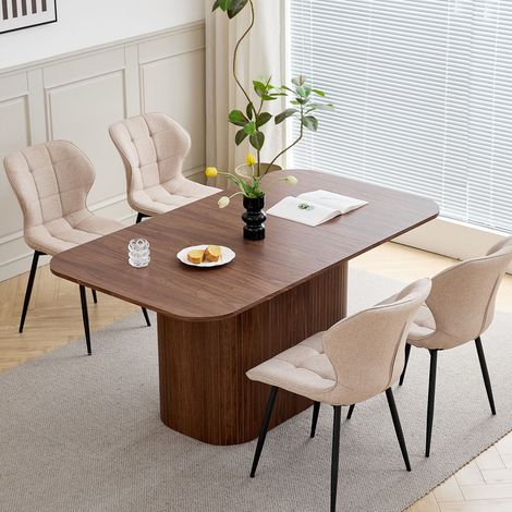 Wokaka Table à mangerovale 160 cm pour 6-8 personnes – MDF marron foncé – Style scandinave