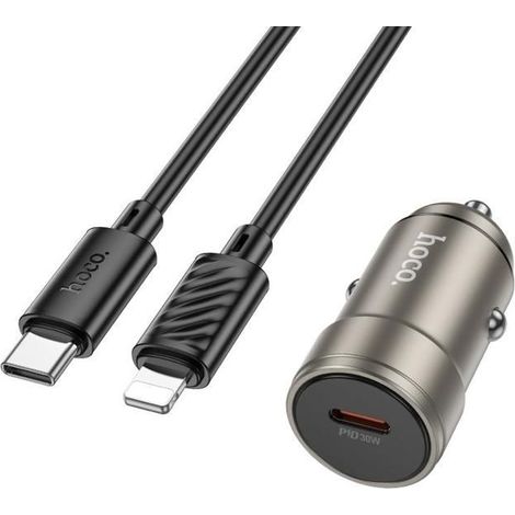 Chargeur de voiture hoco Z57 Glorious Single Port PD30W avec câble Type-C vers 8 broches (or) (1/5)