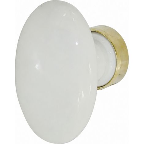 Pomello singolo ovale in porcellana bianca e ottone lucido.