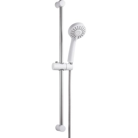 Colonne de Douche sans Mitigeur Barre Douche en Acier Inoxydable de 70 cm avec Flexible de 1.6 m Pommeau de Douche (3 Modes 100 mm) et Support Ensemble de Douche pour Salle de Bain Blanc (1/5)