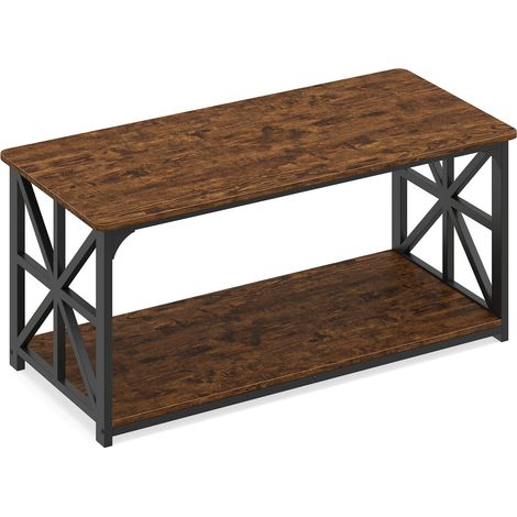 Industrieller Landhaus-Couchtisch mit offenem Regal, rustikales Braun