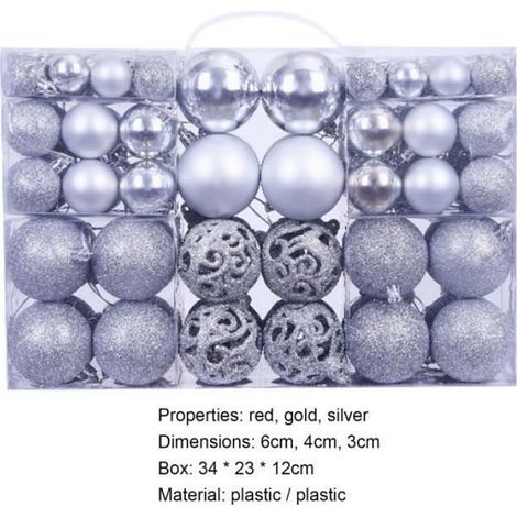 Boule De Noel - 100 Pièces En Plastique - Pour Arbre De Noel Porte Mur Jardin Maison - 3 Tailles 3cm 4cm 6cm - Argent Rouge Or (1/2)