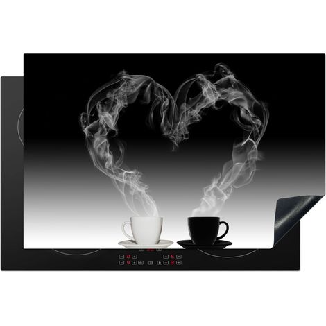 Induction Hob Protector Coffee - Heart - Black and white - Cups 81x52 cm