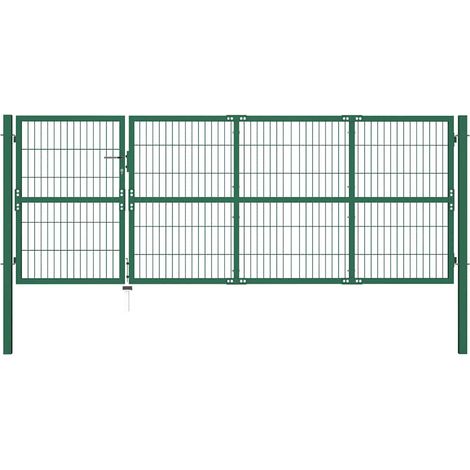 vidaXL Portail de jardin avec poteaux 350 x 120 cm, acier vert (1/5)