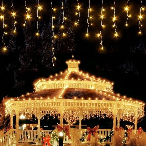 Guirlande Lumineuse Stalactite Extérieure 1200 LED 30 M Étanche Alimentée Secteur Pour Balcon Jardin Toit Fête Mariage Blanc Chaud (1/4)