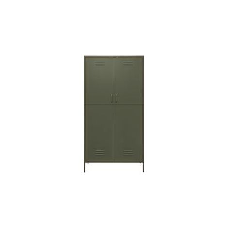 Armoire 1 penderie 4 étagères réglables Klako 90cm - Acier mat-Vert olive (1/5)