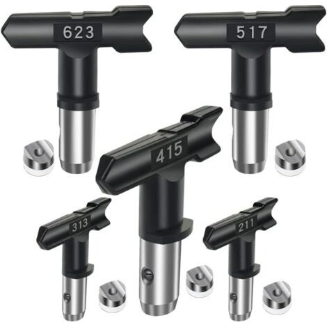 Accessoires pour pulvérisateurs airless, tête de pulvérisation réversible, 5 buses airless pour pistolets à peinture airless et pulvérisateurs airless 211, 313, 415, 517, 623 noir (1/5)