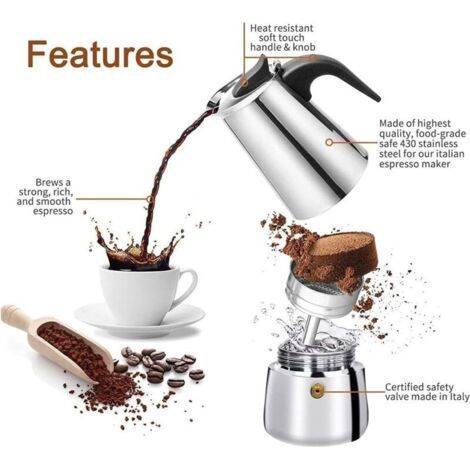 Aougo – Italienische Kaffeemaschine für 12 Tassen aus Edelstahl – Induktions- und gasgeeignet – Ergonomisches Design für aromatischen Kaffee (1/5)