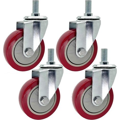 Roulettes pivotantes à tige filetée M16 de 75 mm lot de 4 roulettes robustes en PU avec système de verrouillage pour meubles (1/5)