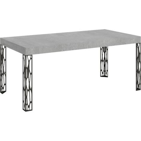 Table à manger rectangulaire 180 cm gris béton et pieds métal gris foncé Gisa (1/5)